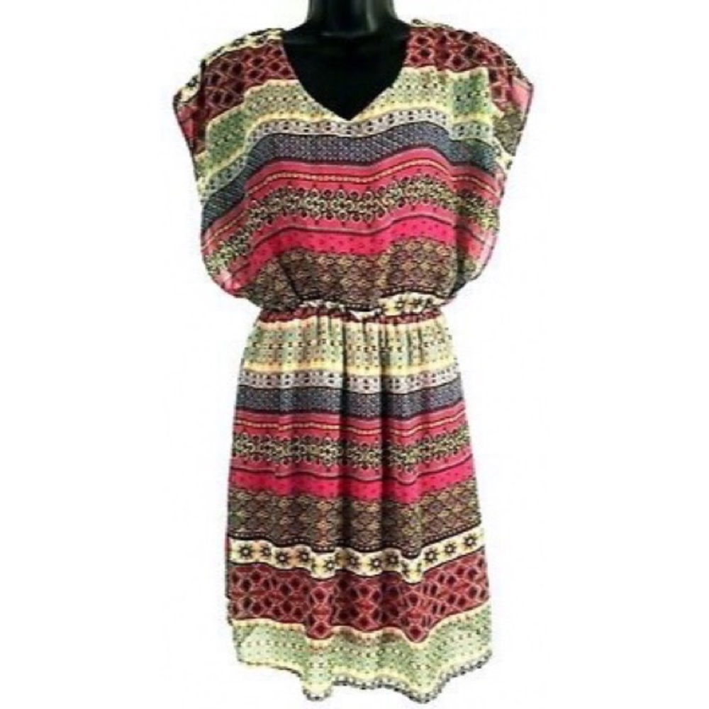 Francesca’s Collection Buttons Multi-Color Blouson Sleeveless Dress
